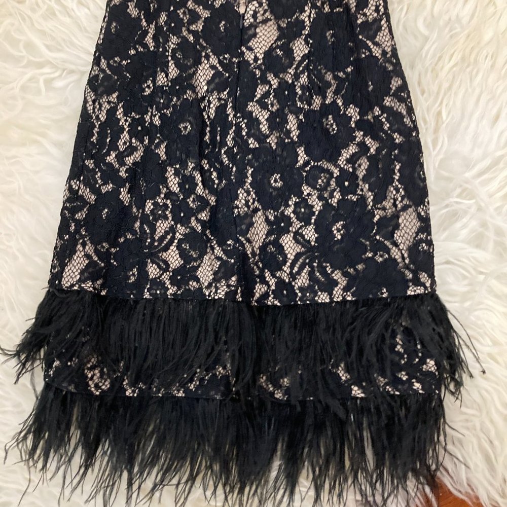 Aidan by Aidan Mattox V-Neck Cap-Sleeve Lace Cocktail Dress w/ Feather Hem - Picture 9 of 10